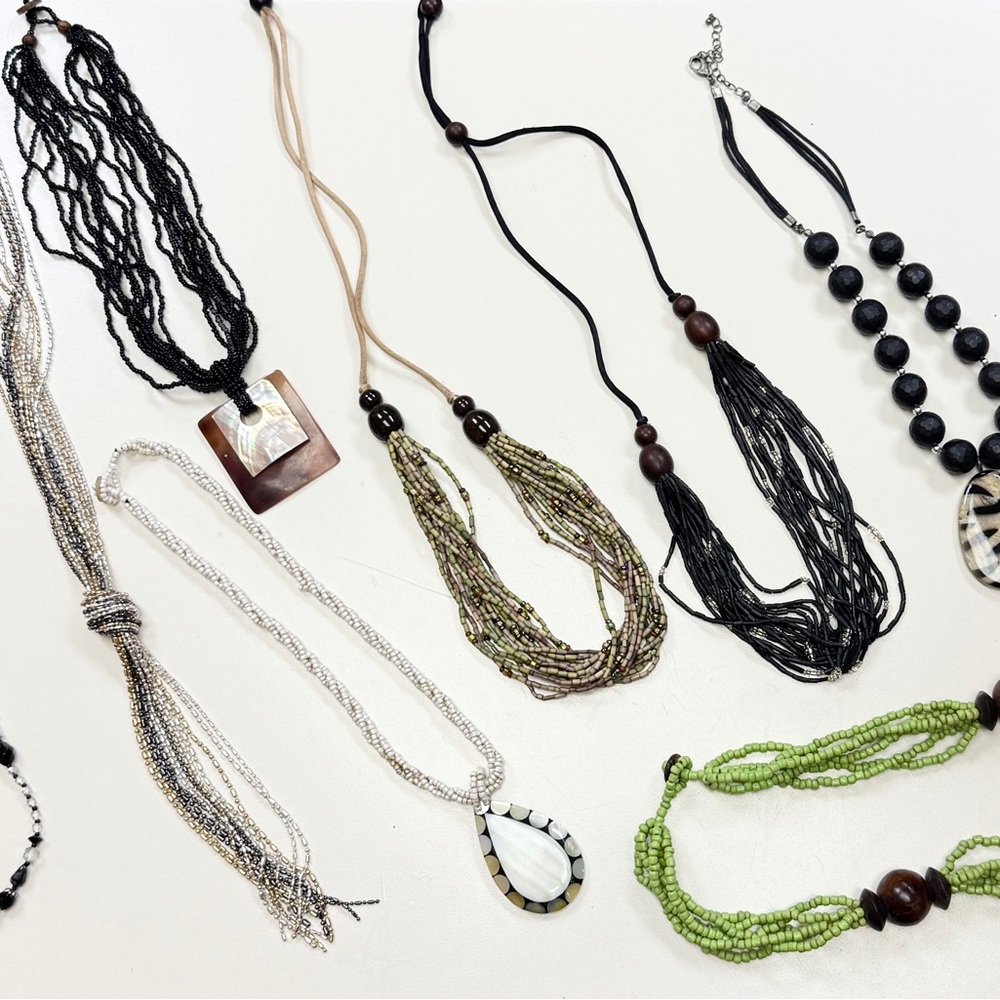 Elegant Multicolor Beaded Necklace Set of 9. Bold, Chunky, Statement pieces.